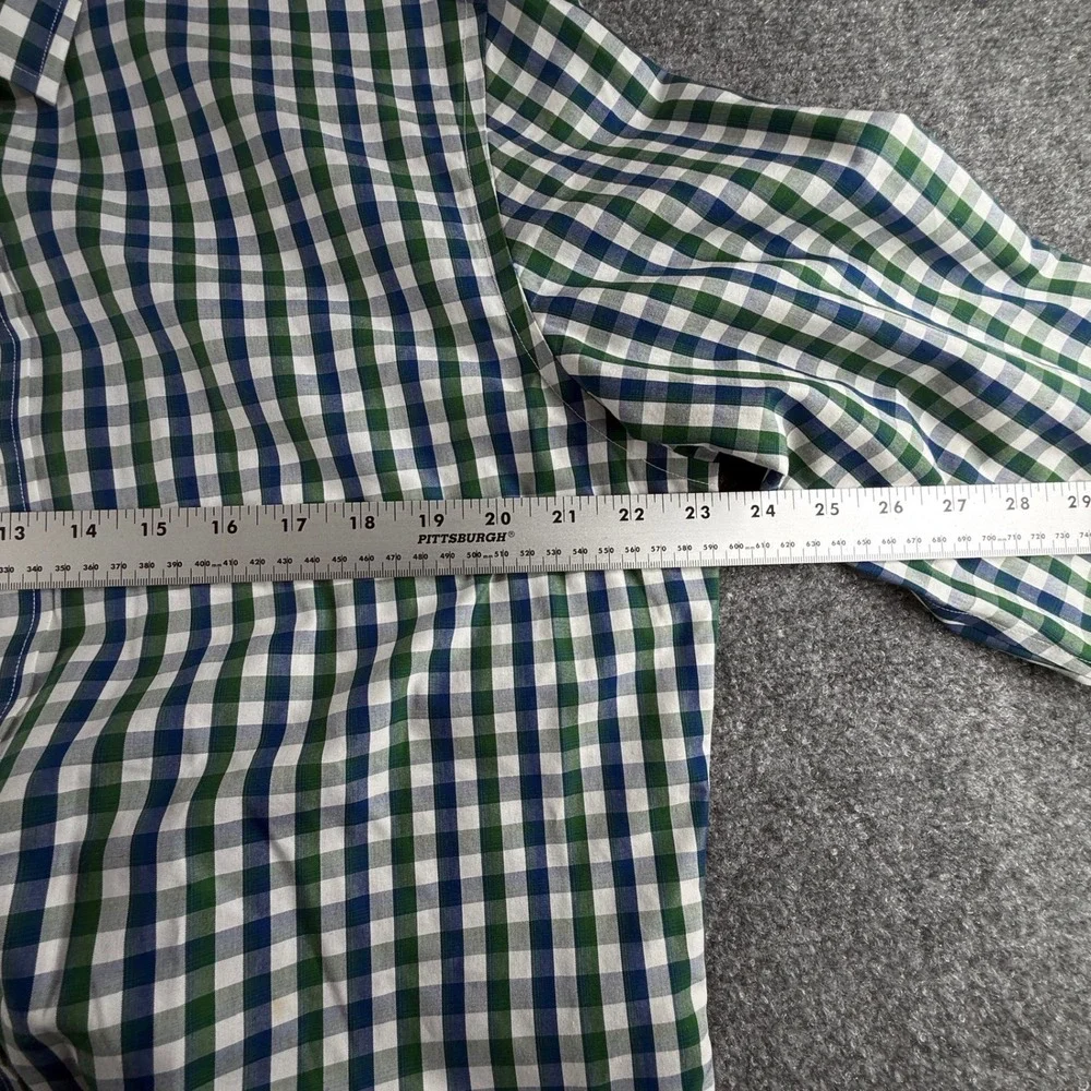 Banana Republic Mens L Green Navy Gingham Non-Iron Tailored Slim Fit Shirt